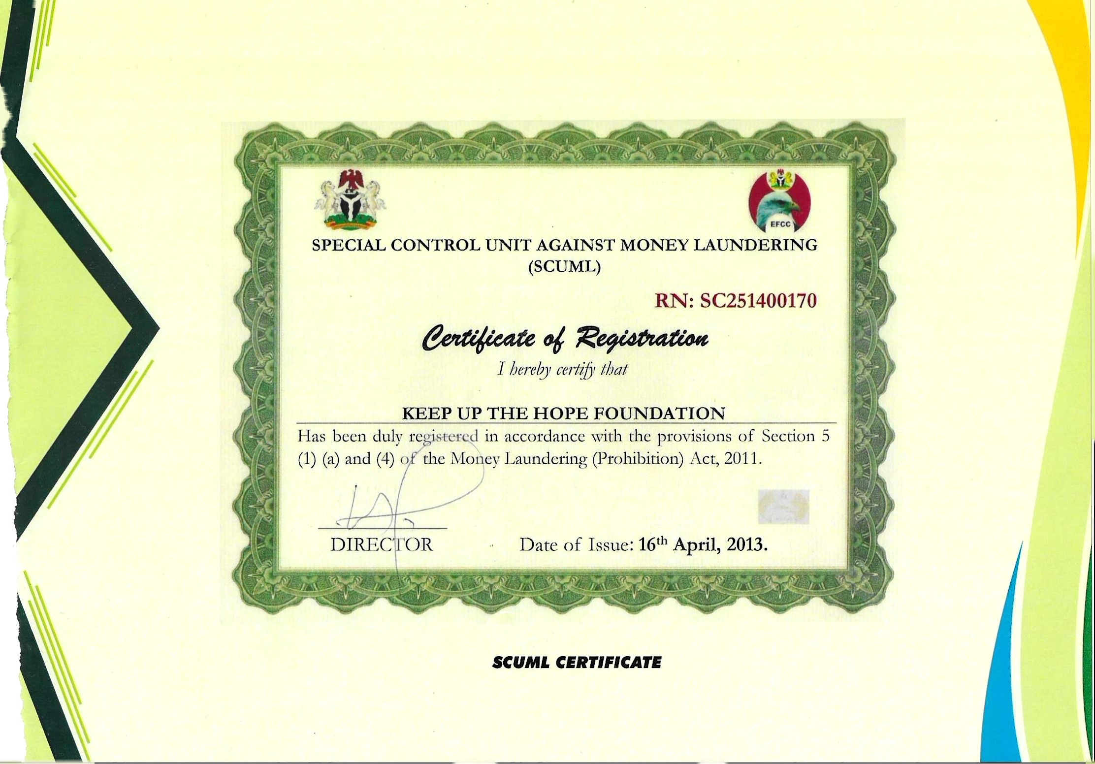 SCUML Certification Certificate