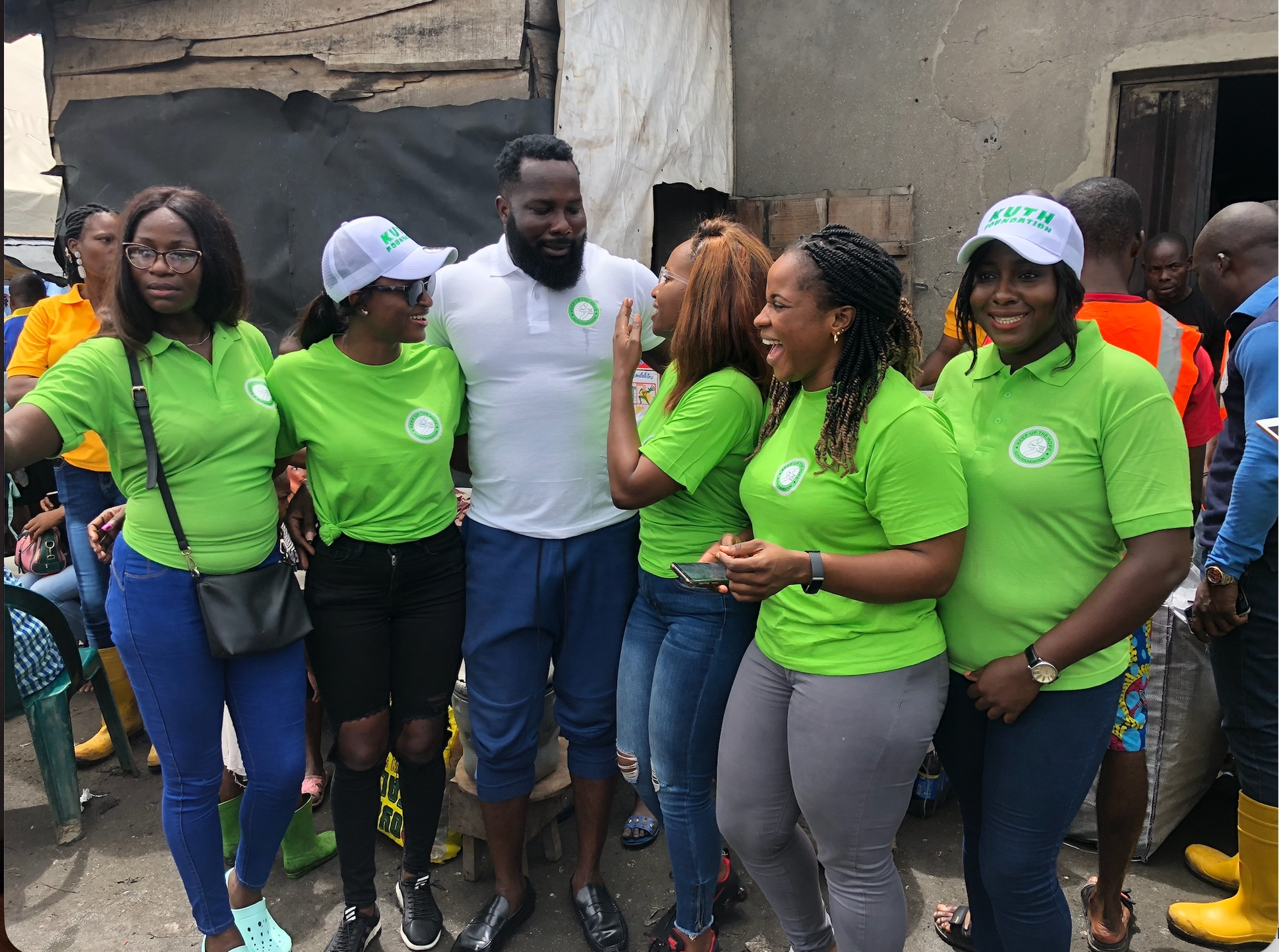 Candid moment of volunteers laughing