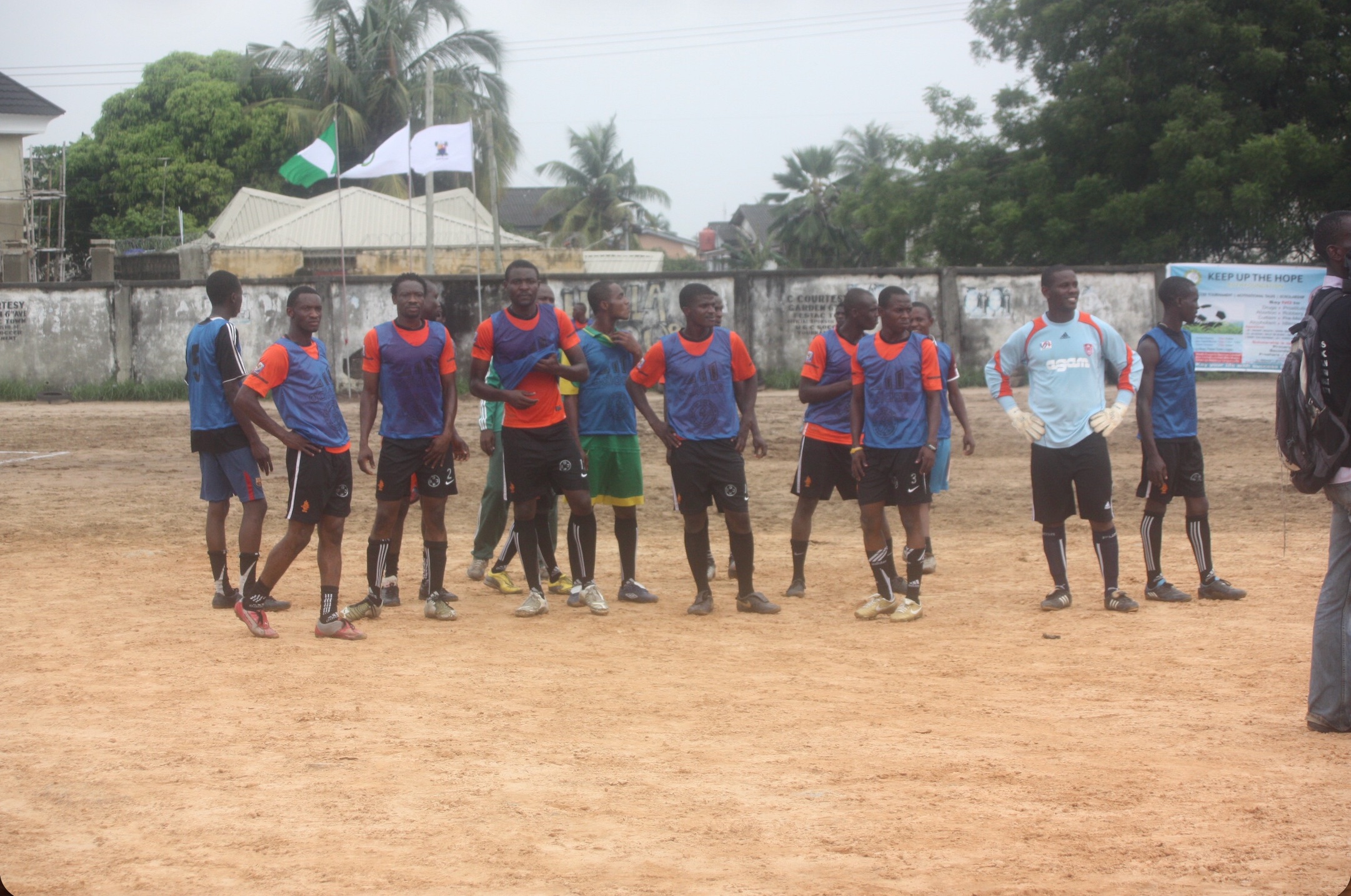 Players gathering on the field