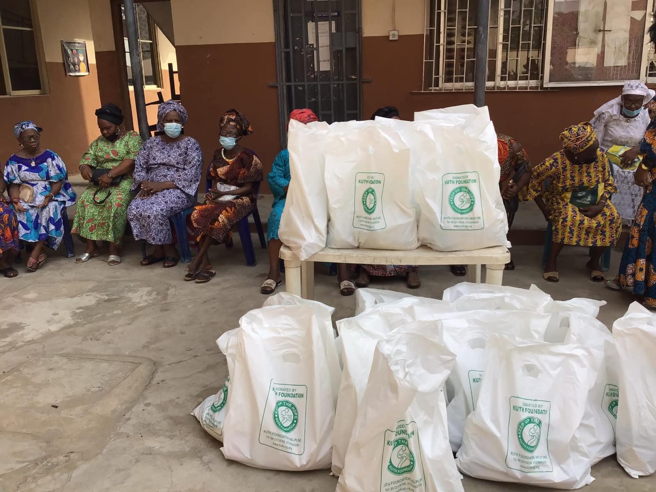 KUTH Foundation branded donation bags displayed for widows